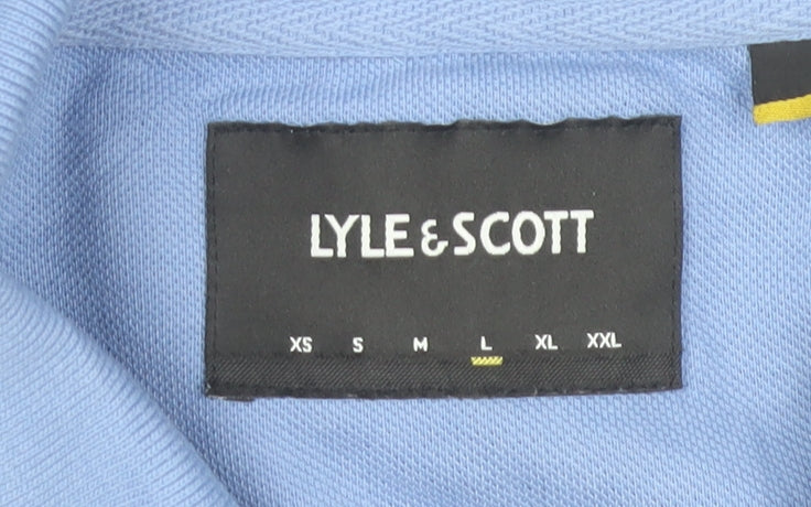 Lyle & Scott Men's Blue Long Sleeve Cotton Polo Shirt Size L