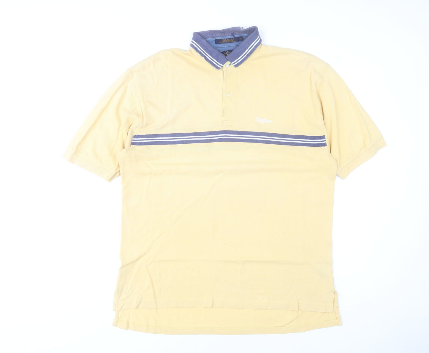 Tommy Hilfiger Men's Beige Striped Cotton Polo Shirt Size L