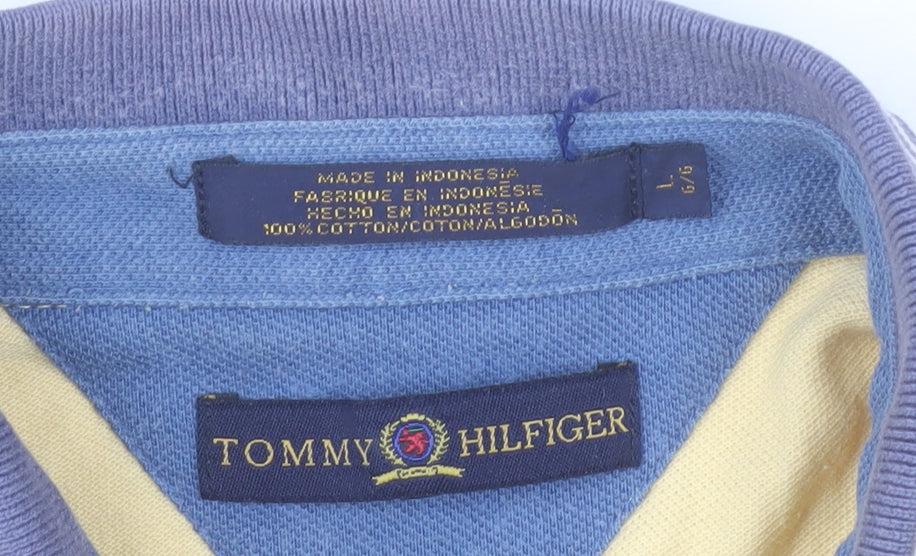 Tommy Hilfiger Men's Beige Striped Cotton Polo Shirt Size L