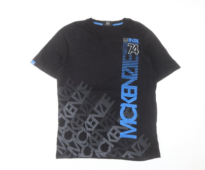 McKenzie Men Black L Cotton Crew Neck Graphic Print T-Shirt