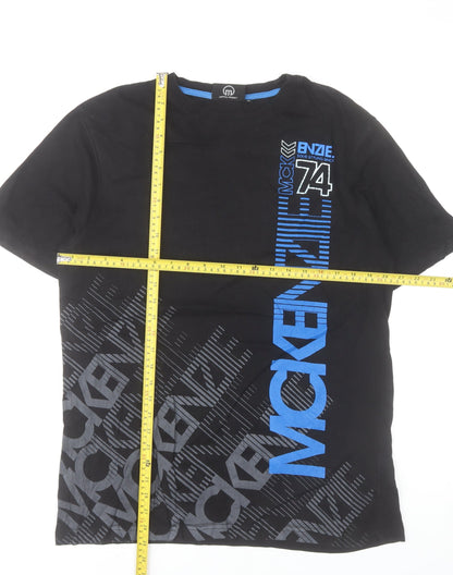 McKenzie Men Black L Cotton Crew Neck Graphic Print T-Shirt