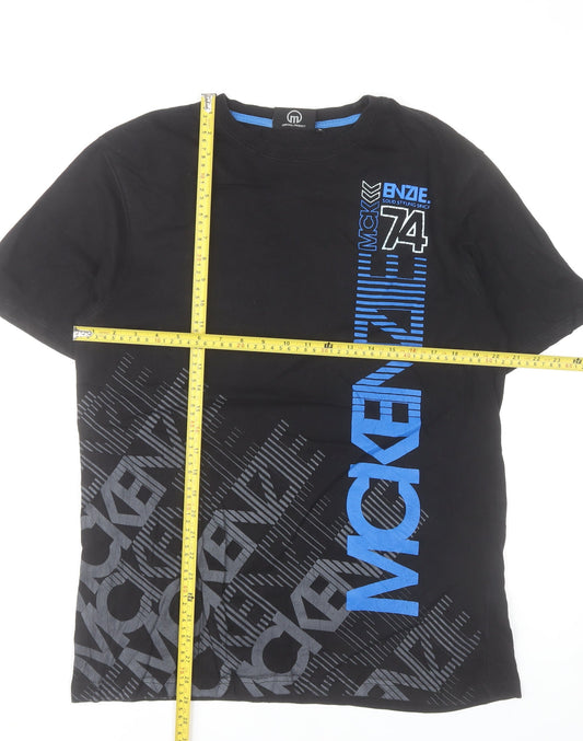 McKenzie Men Black L Cotton Crew Neck Graphic Print T-Shirt