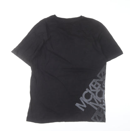 McKenzie Men Black L Cotton Crew Neck Graphic Print T-Shirt