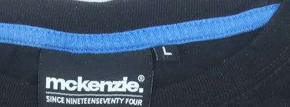 McKenzie Men Black L Cotton Crew Neck Graphic Print T-Shirt