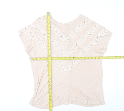 Wrap London Women’s Beige Cotton Modal Crochet Button Tunic Blouse UK 12