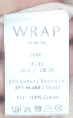 Wrap London Women’s Beige Cotton Modal Crochet Button Tunic Blouse UK 12