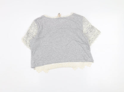 H&M Divided Women's Grey Lace Cropped Short Sleeve Blouse Size S