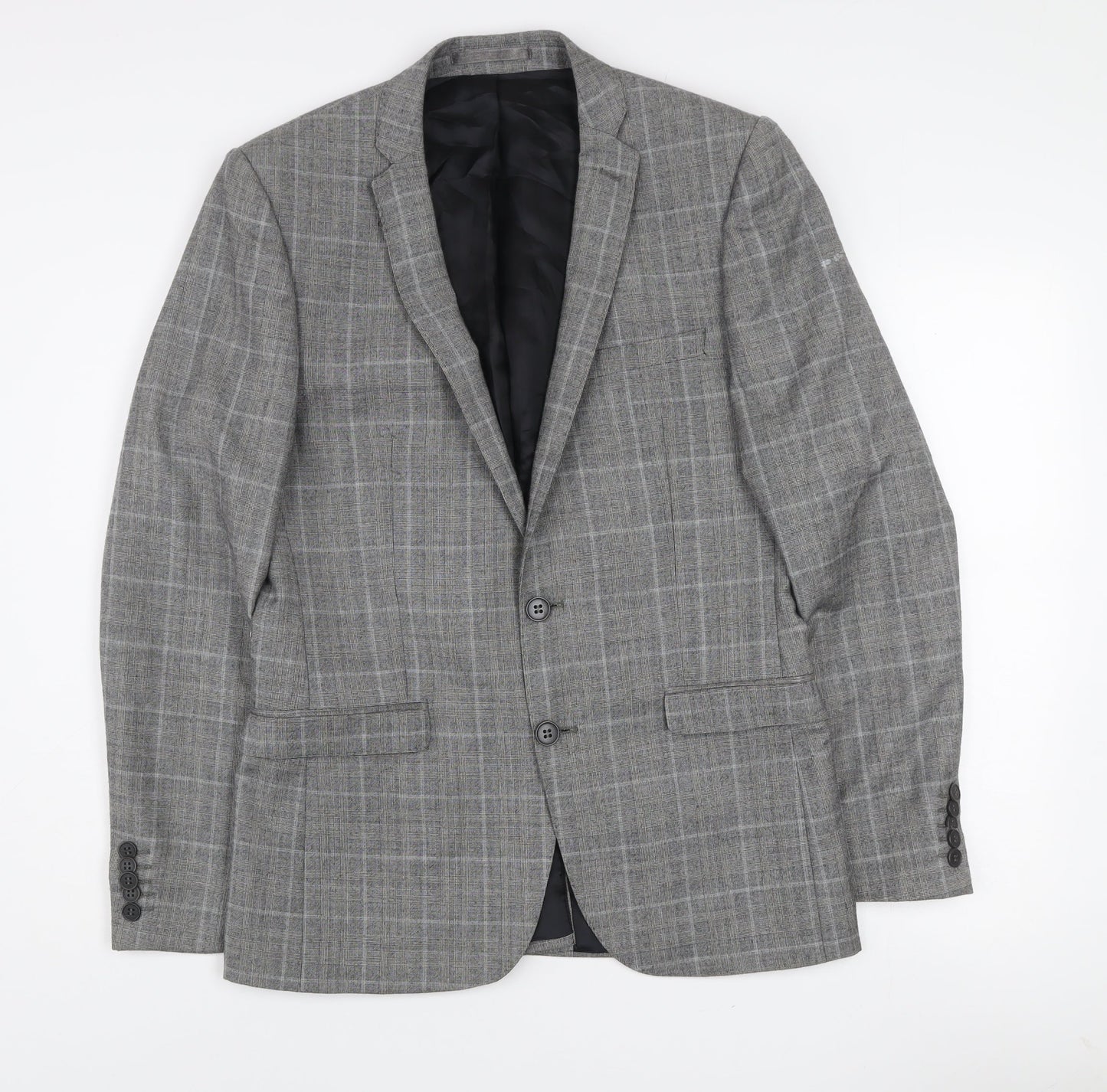 Ben Sherman Men’s Grey Check Wool Blazer 38L Single Breasted Jacket