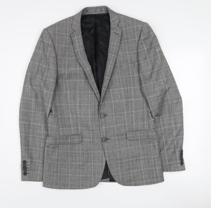 Ben Sherman Men’s Grey Check Wool Blazer 38L Single Breasted Jacket