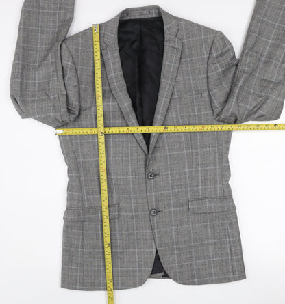 Ben Sherman Men’s Grey Check Wool Blazer 38L Single Breasted Jacket