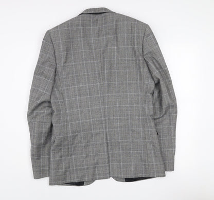 Ben Sherman Men’s Grey Check Wool Blazer 38L Single Breasted Jacket