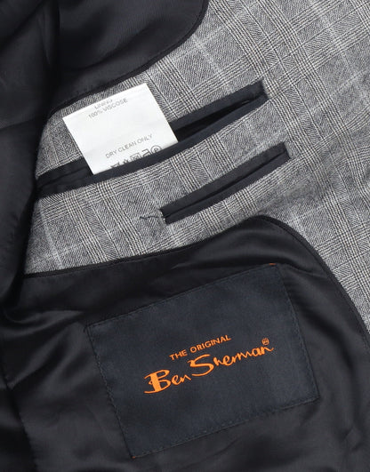 Ben Sherman Men’s Grey Check Wool Blazer 38L Single Breasted Jacket