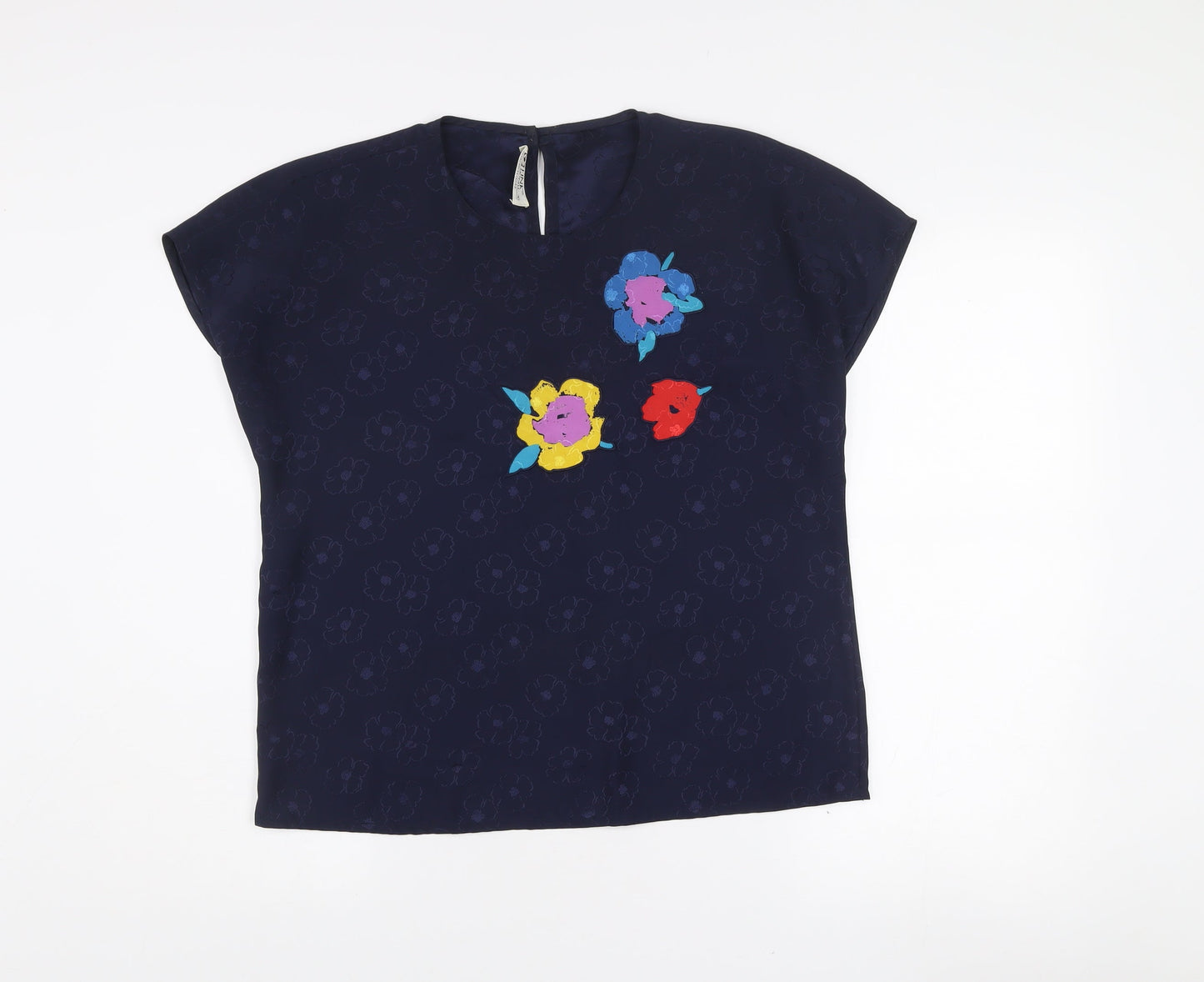 Fink Modell Women Blue Floral Embroidered Blouse Size 14