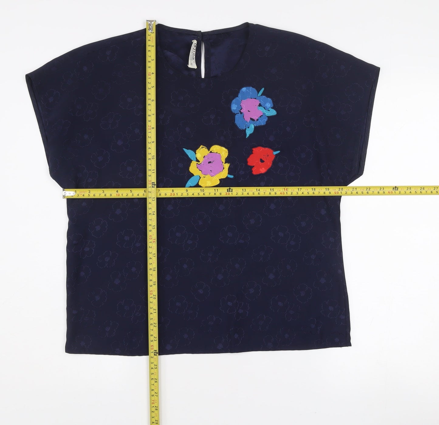 Fink Modell Women Blue Floral Embroidered Blouse Size 14