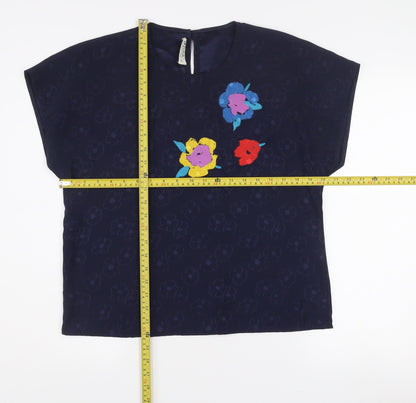 Fink Modell Women Blue Floral Embroidered Blouse Size 14