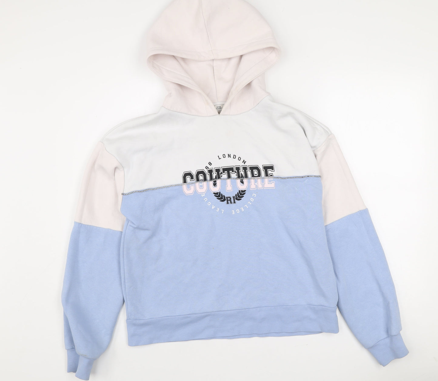 River Island Women's Blue Colourblock Hoodie S Cotton Blend Couture Design
