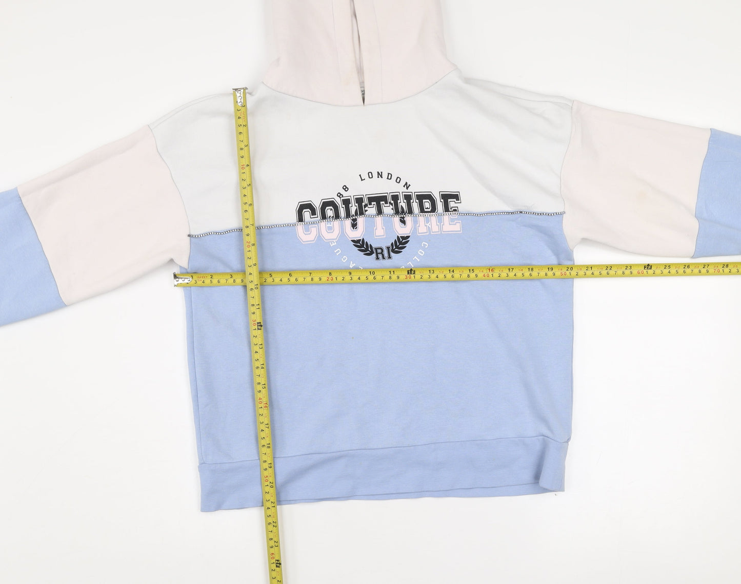 River Island Women's Blue Colourblock Hoodie S Cotton Blend Couture Design