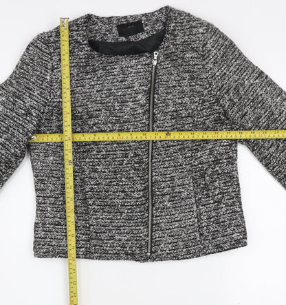 H&M Women’s Grey Tweed Biker Jacket Size 10 Full Zip Lined Cotton Blend