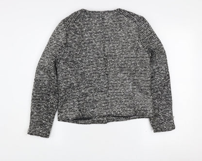 H&M Women’s Grey Tweed Biker Jacket Size 10 Full Zip Lined Cotton Blend