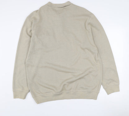 Greenwoods Mens Beige XL Collared Henley Cotton Blend Jumper