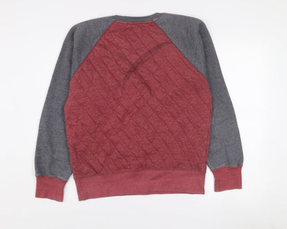 Cinch Mens Red Grey Quilted Crew Neck Jumper Size L