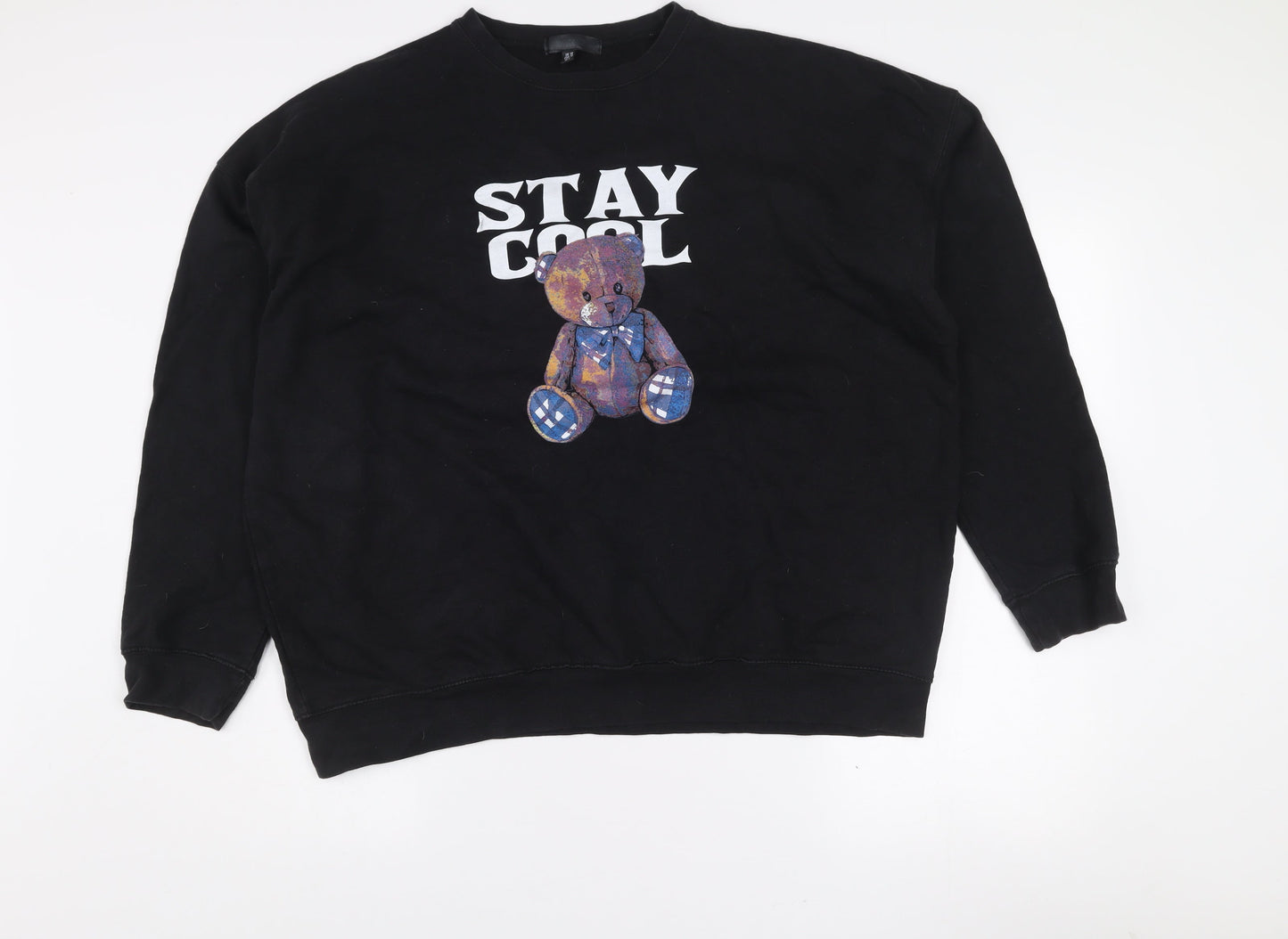 Missguided Women Black UK 10 Pullover Sweatshirt Stay Cool Teddy Graphic