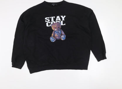 Missguided Women Black UK 10 Pullover Sweatshirt Stay Cool Teddy Graphic