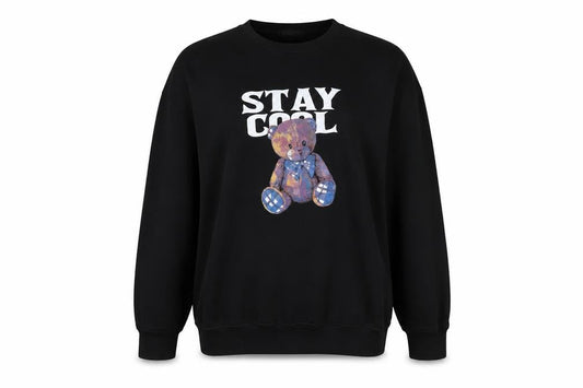 Front view of Missguided Women Black UK 10 Pullover Sweatshirt Stay Cool Teddy Graphic