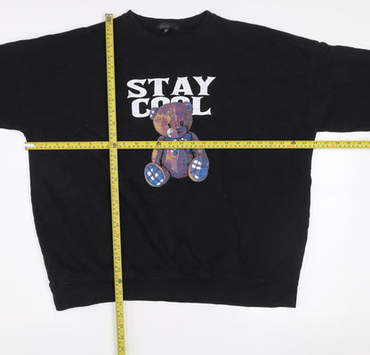 Missguided Women Black UK 10 Pullover Sweatshirt Stay Cool Teddy Graphic