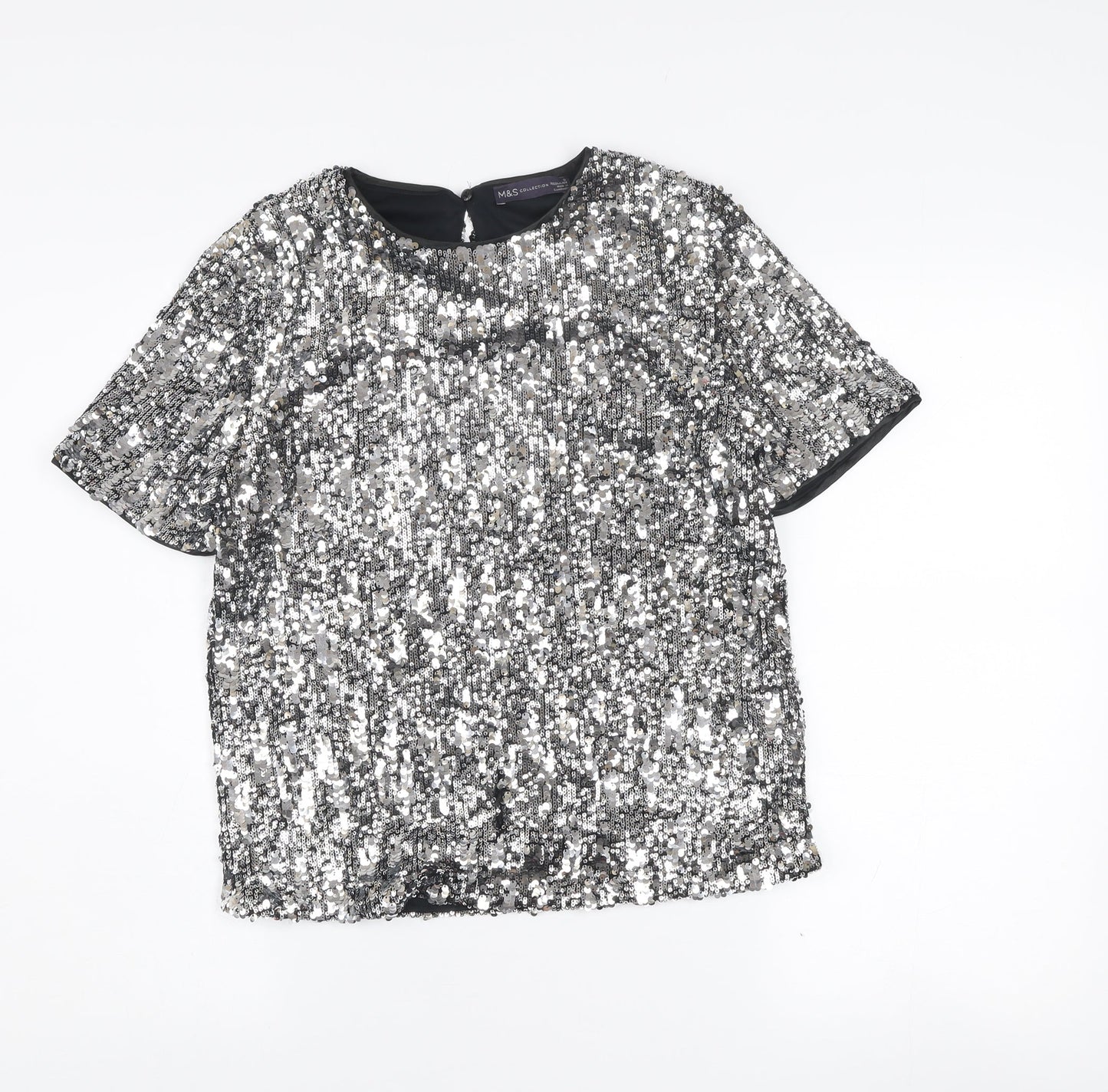Marks and Spencer Women's Silver Sequin Short Sleeve Blouse Size 6