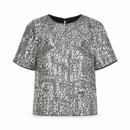 Marks and Spencer Women's Silver Sequin Short Sleeve Blouse Size 6