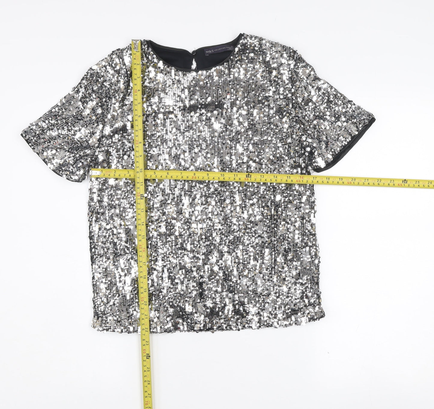 Marks and Spencer Women's Silver Sequin Short Sleeve Blouse Size 6