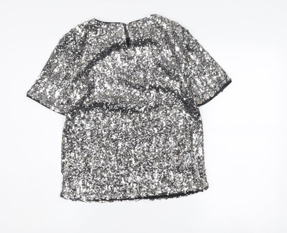 Marks and Spencer Women's Silver Sequin Short Sleeve Blouse Size 6