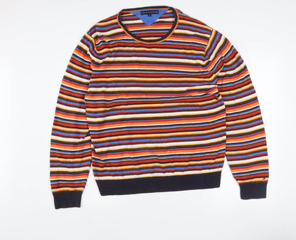Tommy Hilfiger Men's Multicoloured Striped Cotton Crew Neck Jumper XL