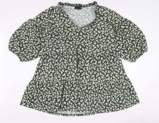 ASOS Design Curve Green Floral Smocked A-Line Dress Size 18