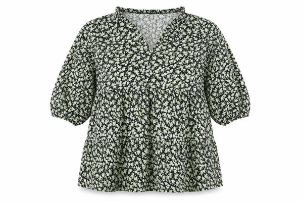 Front view of ASOS Design Curve Green Floral Smocked A-Line Dress, size 18