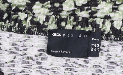 ASOS Design Curve Green Floral Smocked A-Line Dress Size 18