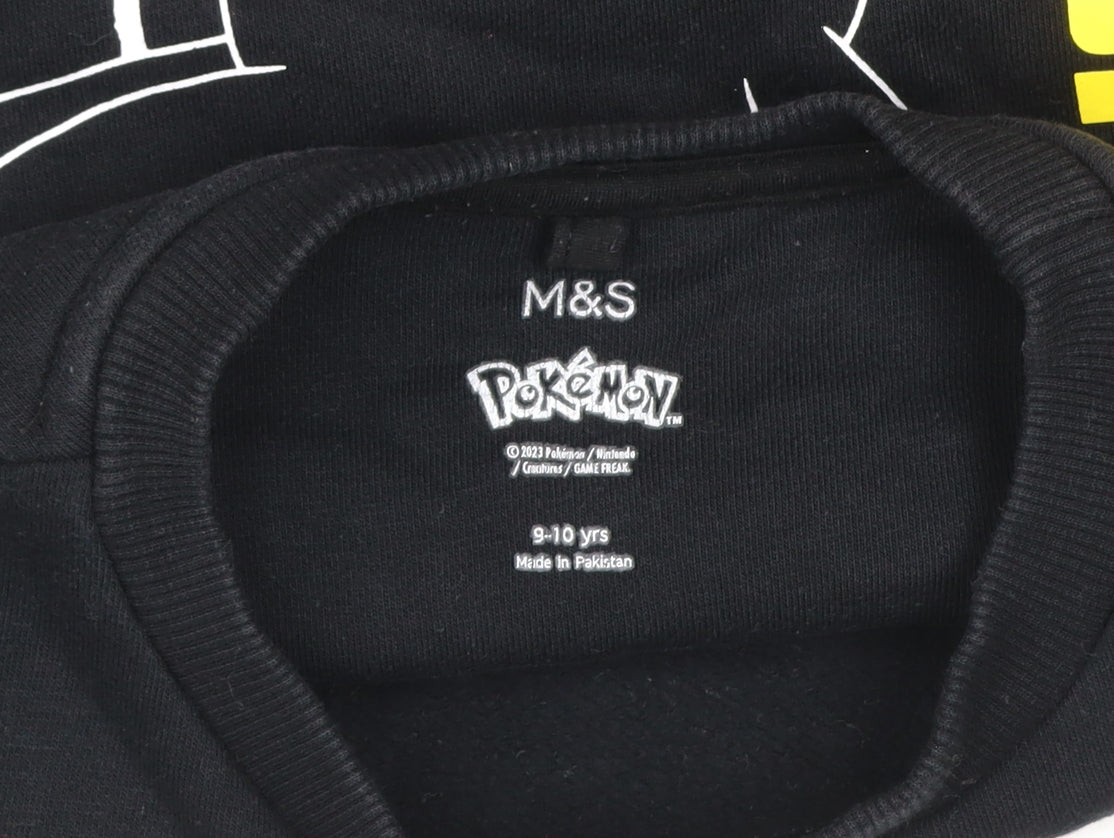 Marks and Spencer Boys Black Pokemon Pikachu Pullover Sweatshirt 9-10 Years
