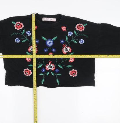 Miss Selfridge Petites Black Floral Embroidered Cotton Jumper UK 10