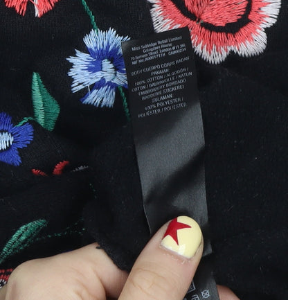 Miss Selfridge Petites Black Floral Embroidered Cotton Jumper UK 10