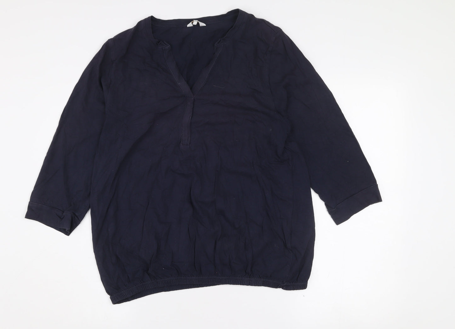 Cotton Traders Women's Navy Blue 3/4 Sleeve Cotton Tunic Blouse Size 16