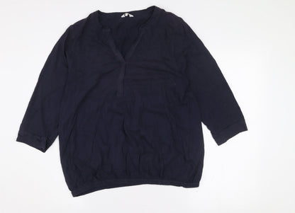 Cotton Traders Women's Navy Blue 3/4 Sleeve Cotton Tunic Blouse Size 16