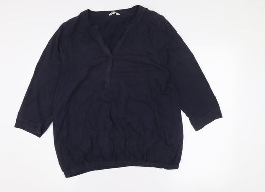 Cotton Traders Women's Navy Blue 3/4 Sleeve Cotton Tunic Blouse Size 16
