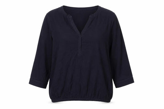 Cotton Traders Women's Navy Blue 3/4 Sleeve Cotton Tunic Blouse Size 16