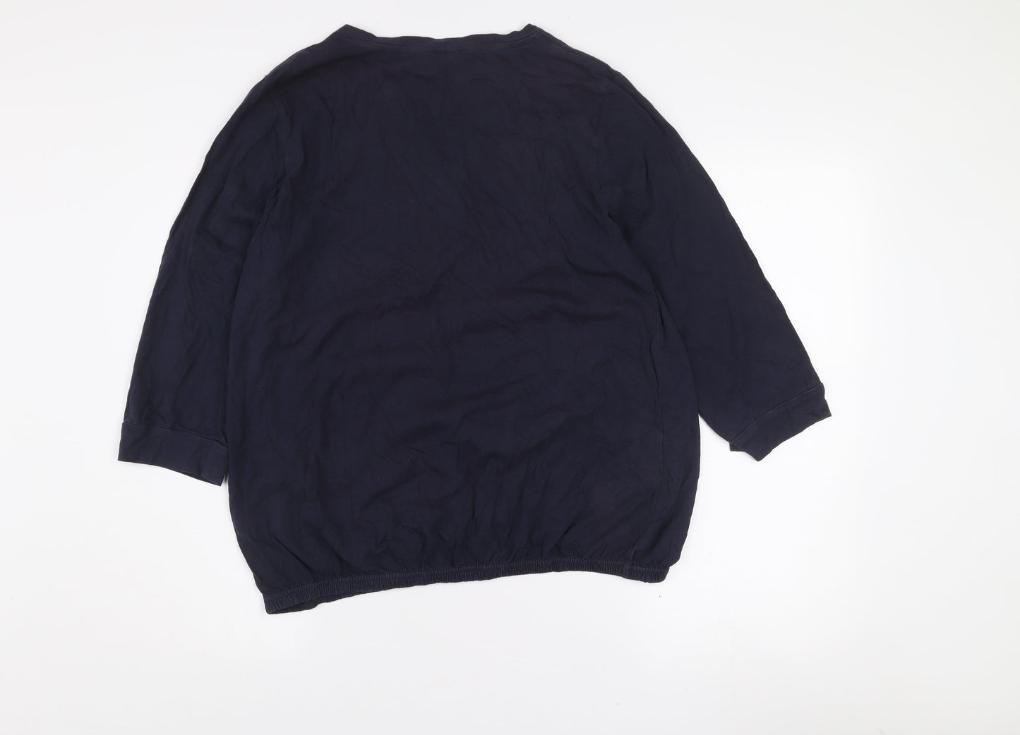 Cotton Traders Women's Navy Blue 3/4 Sleeve Cotton Tunic Blouse Size 16
