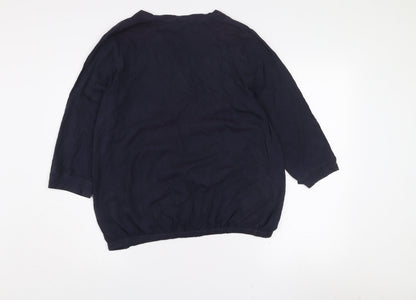 Cotton Traders Women's Navy Blue 3/4 Sleeve Cotton Tunic Blouse Size 16