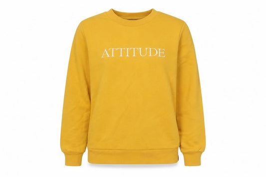 Front view of Dunnes Mustard Attitude Sweatshirt women’s small cotton blend
