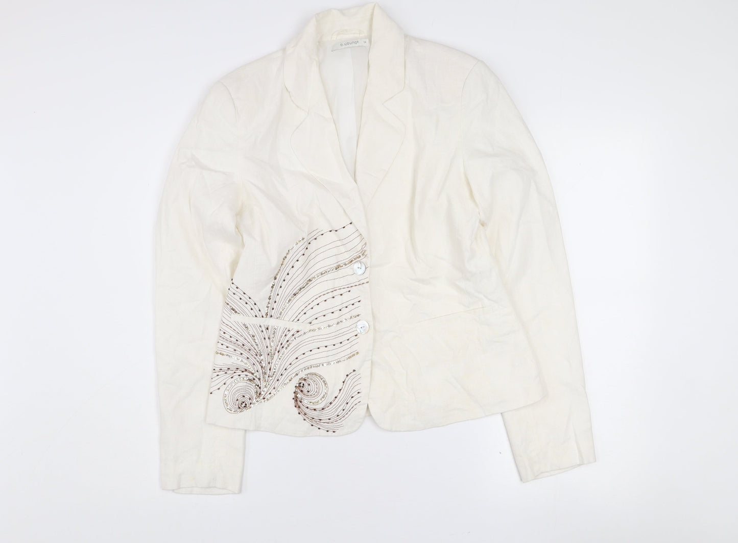 b.young Women Ivory Linen Blend Tailored Blazer Size 10