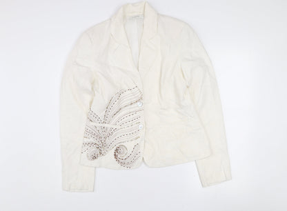 b.young Women Ivory Linen Blend Tailored Blazer Size 10