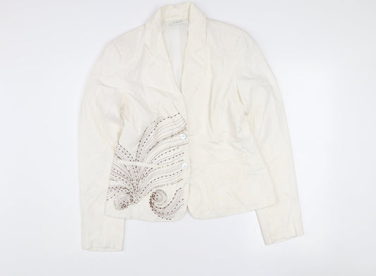b.young Women Ivory Linen Blend Tailored Blazer Size 10